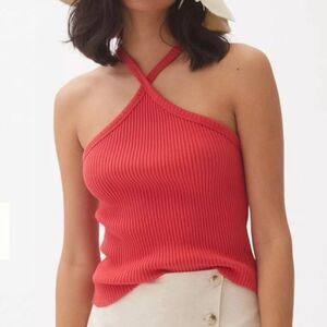 NEW Anthropologie t.la red ribbed halter tank top women’s size small